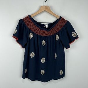 THML Navy Cotton Blouse with Embroidery XS